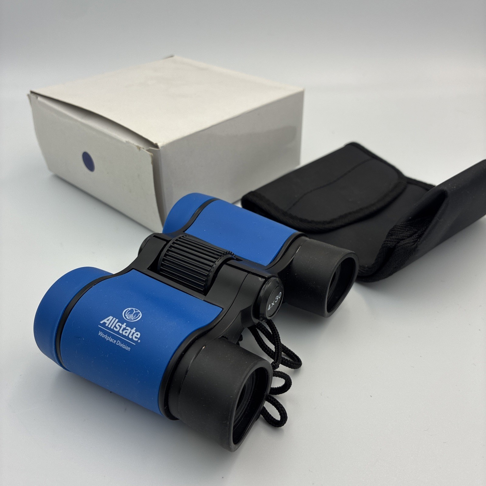 New! 4x30 Allstate Insurance Branded Binoculars Quick Focus Blue with Case