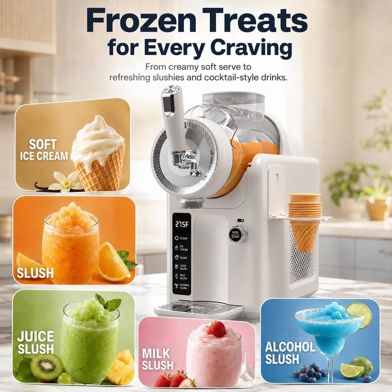 5 Presets Slushy Maker, LED Display, Auto Clean