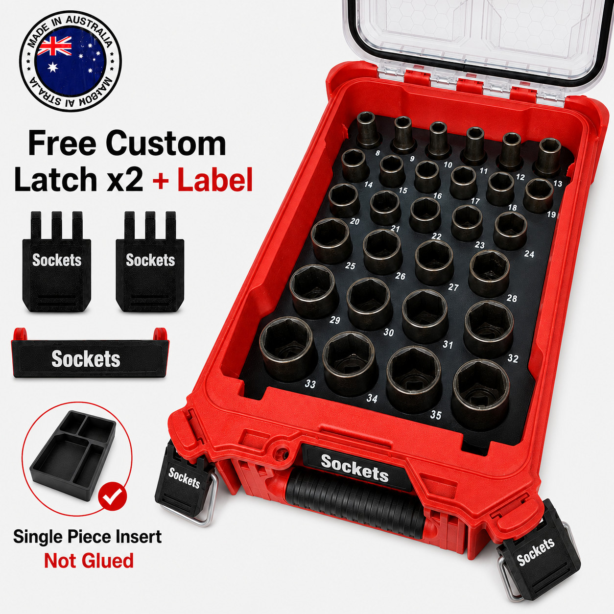 Packout Socket Tray 29pc ½" Metric Deep AirTag Pocket fits 48-22-8435 PETG AUS
