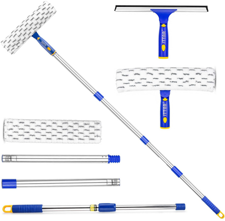 Kit Limpiacristales con Extensión 60" y Microfibra para Ventanas y Ducha