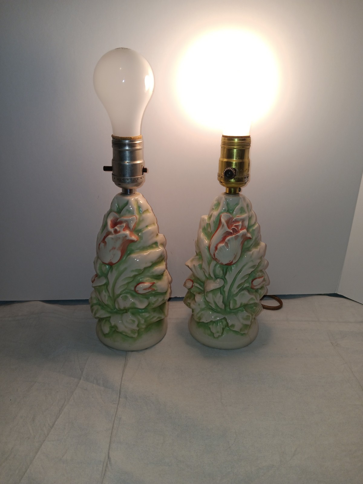 2 Matching F.B. Johnson Lamps, Mid Century Modern/MCM, Floral Motif, For Repair