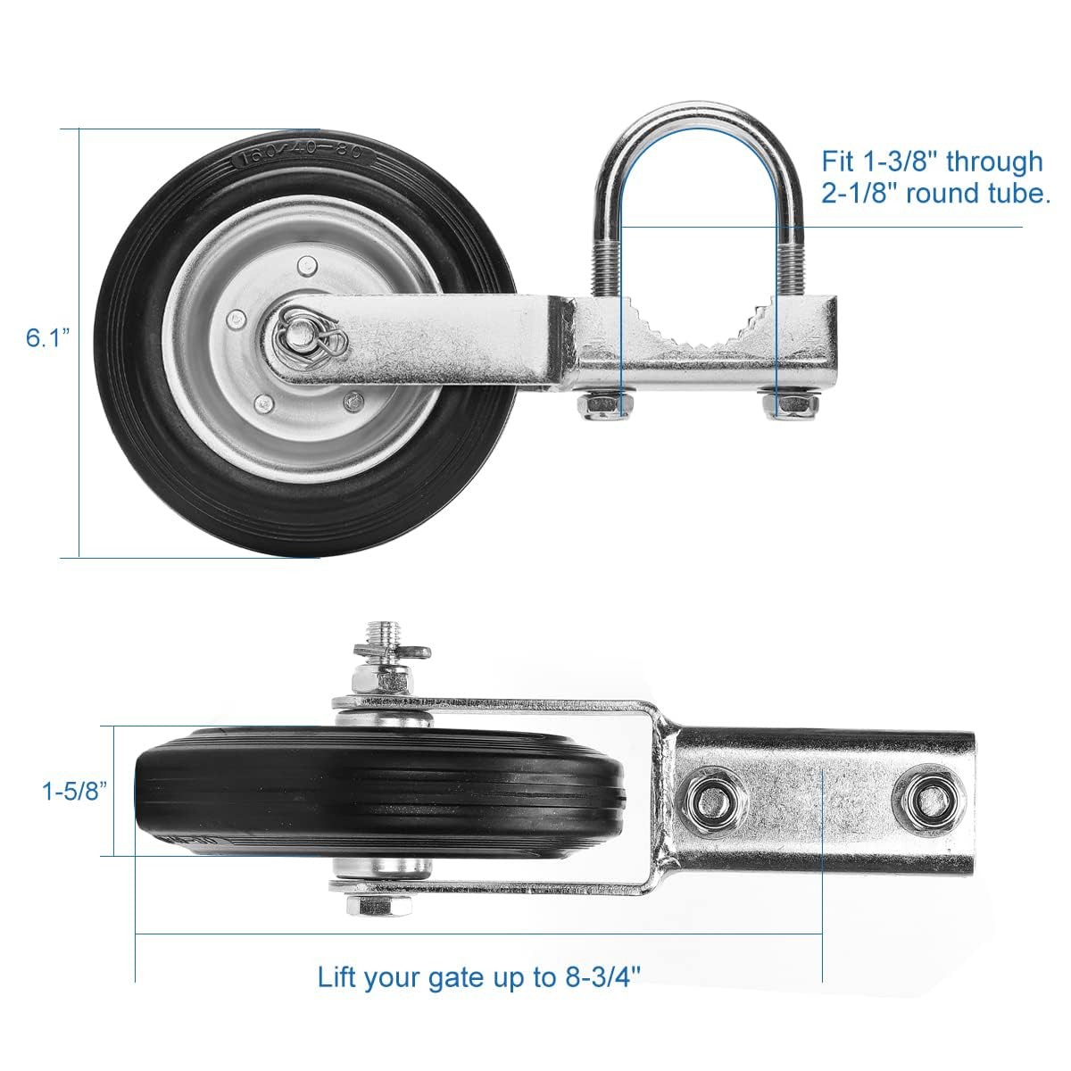 Gate Wheel Supporting Swing Gate with 1-5/8" Thru 2-1/8" Gate Frames, Gate