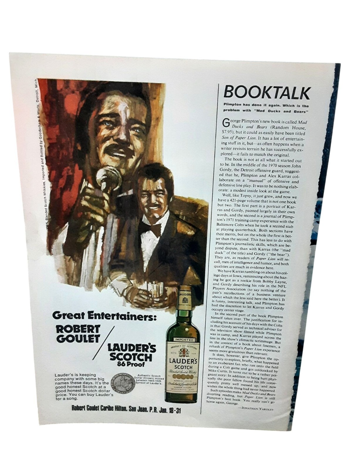 1974 Robert Goulet Lauder’s Scotch Print Ad Vintage Liquor Advertising