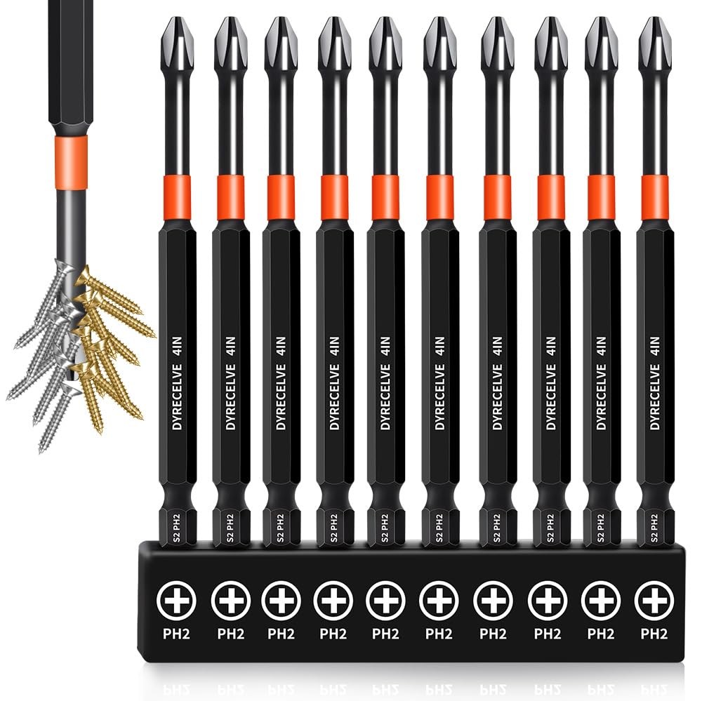 10pk PH2 Phillips Bits 4 Inch Magnetic S2 Steel 1/4 Hex Shank Impact Driver