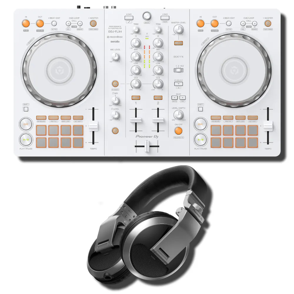 Pioneer DJ DDJ-FLX4-W White 2-Channel DJ Controller w/ HDJ-X5-S Silver Headphone
