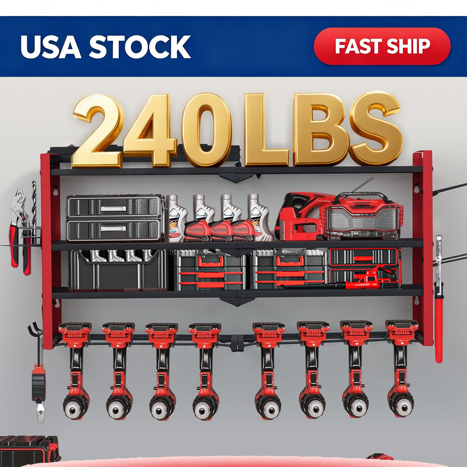 Cordless Tool Hanger Power Tool Organizer w/ Charging Station Storage Rack Holde