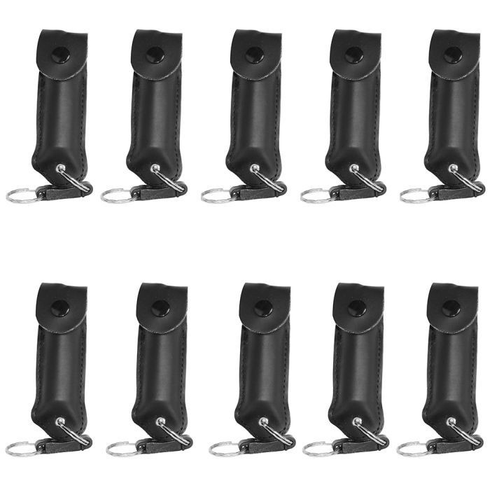 Pepper Shot 1/2 oz Pepper Spray Holster Quick Release Keychain Black Bundle 10