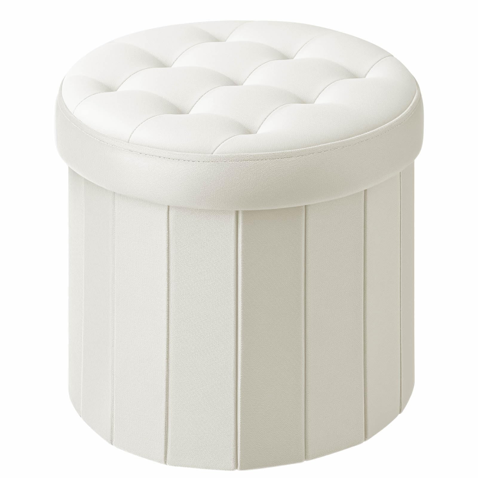 Folding Storage Ottoman Round 15 Inch Foot Stool Padded Velvet Beige