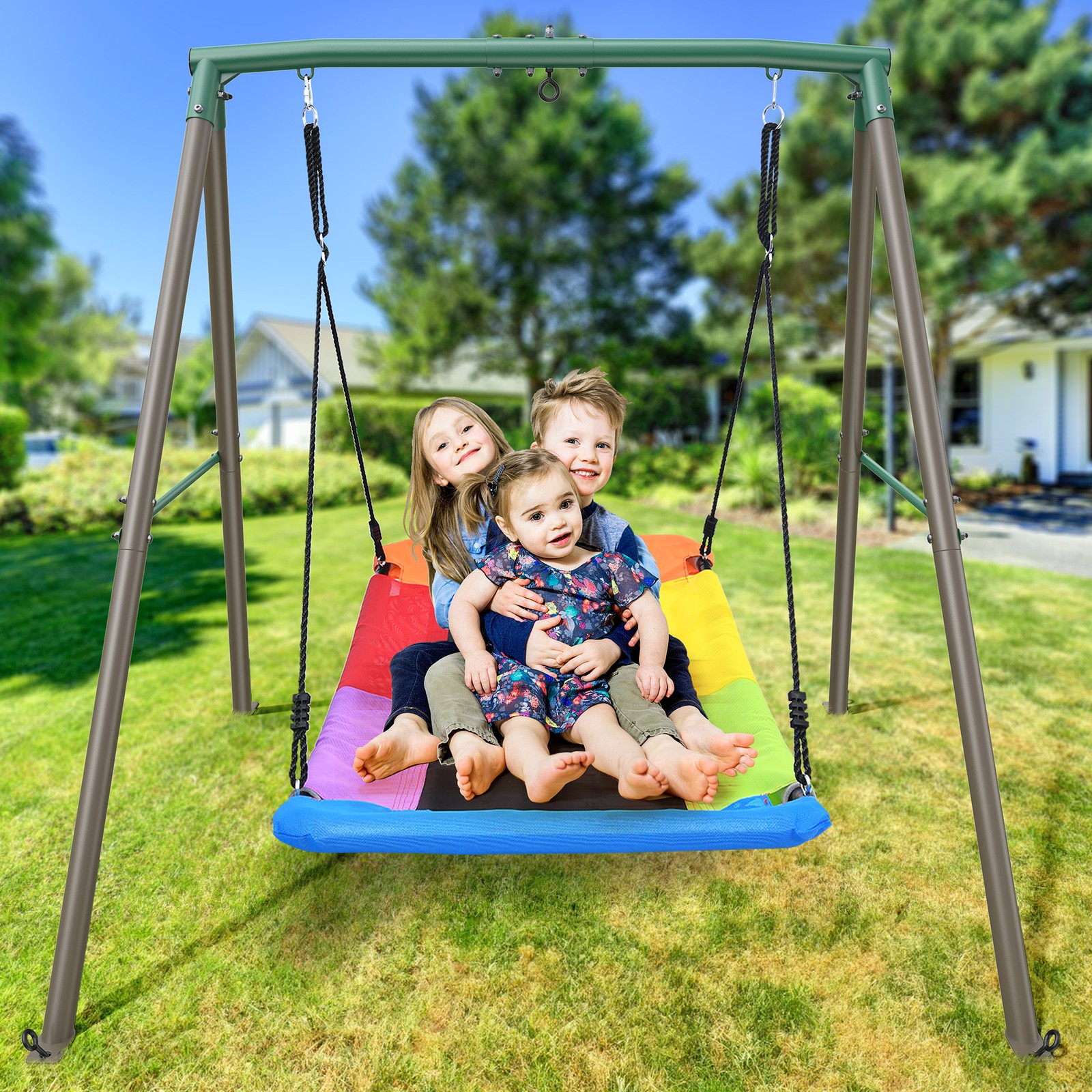 Trekassy 440lb A-Frame Single Swing Set 60" Platform Swing for Backyard Outdoor
