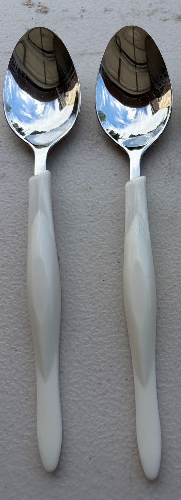 2 - CUTCO Stainless Pearl White Handle USA Tablespoon 8 1/8"