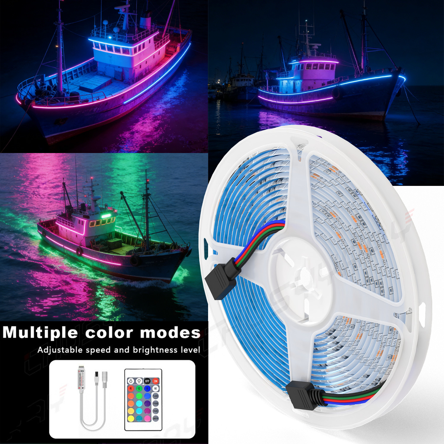 16.4FT RGB LED Fishing Light Strip IP65 Waterproof Night Fishing UV Light Kit