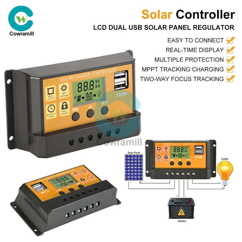 10-100A MPPT Solar Panel Regulator Charge Controller 12V/24V Auto Focus Tracking