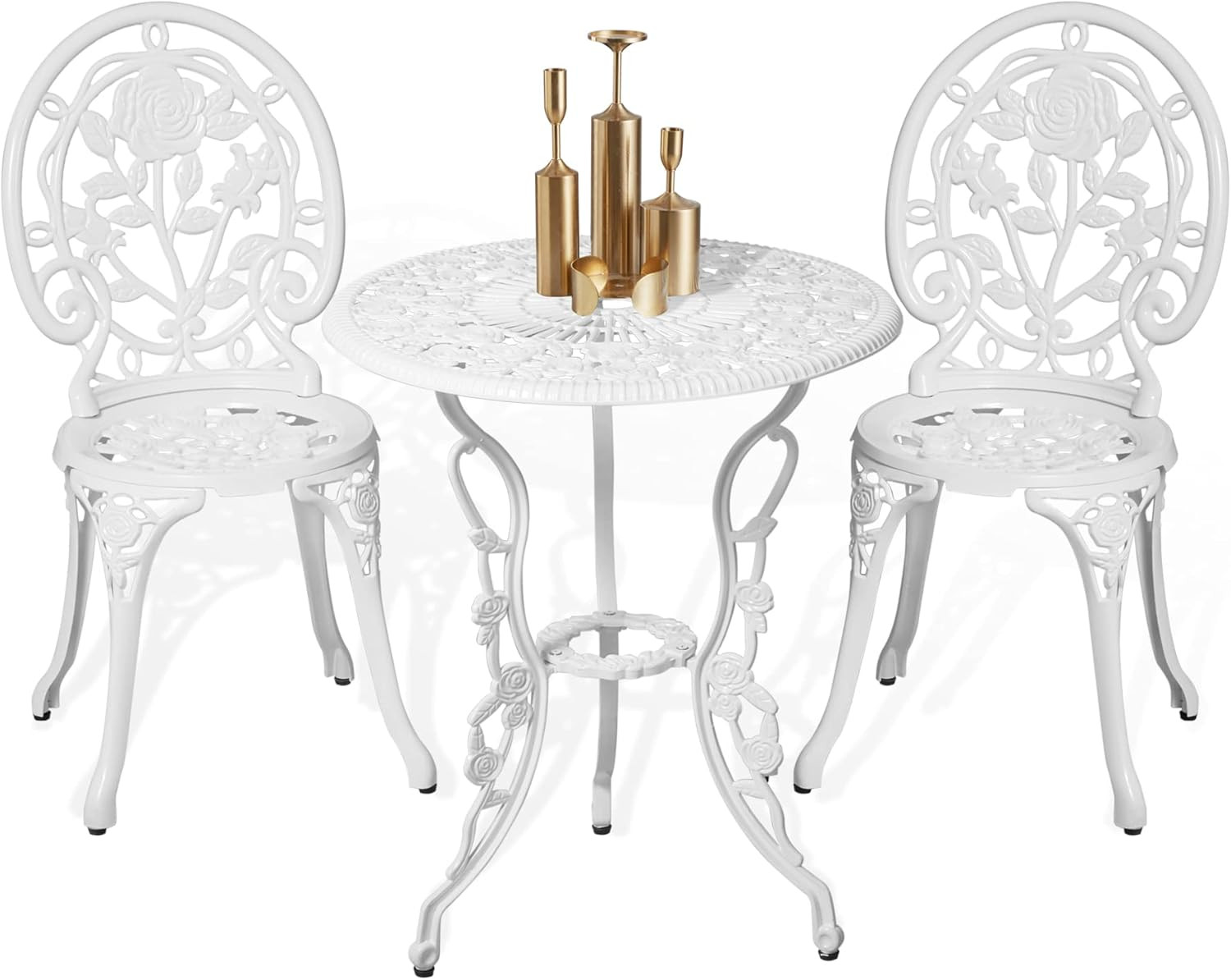 HOMEFUN Bistro Table and Chairs Set of 2 Outdoor 3 Piece Patio Set, Rose Pattern