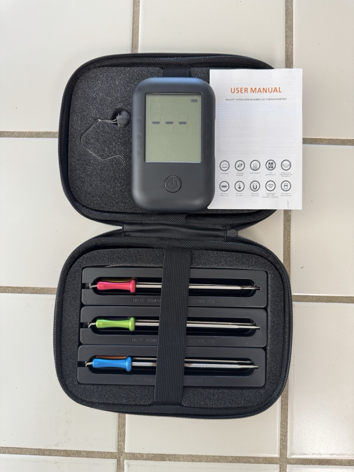 Wireless Digital Meat Thermometer with 6 Color-Coded Probes and Case