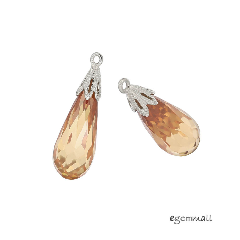 1PC Sterling Silver Champagne CZ Teardrop Pendant Earring Charm Bead #51553