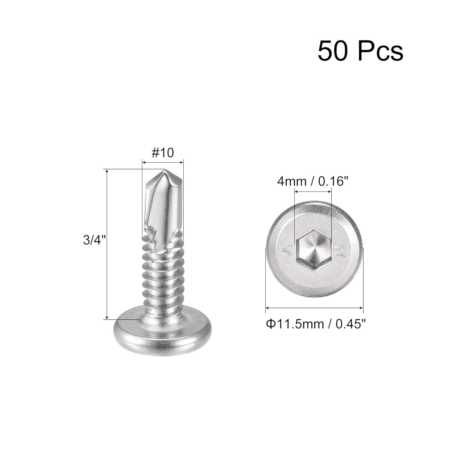 uxcell Hex Socket Self Tapping Screws, #10 x 3/4" 410 x 3/4", Silver