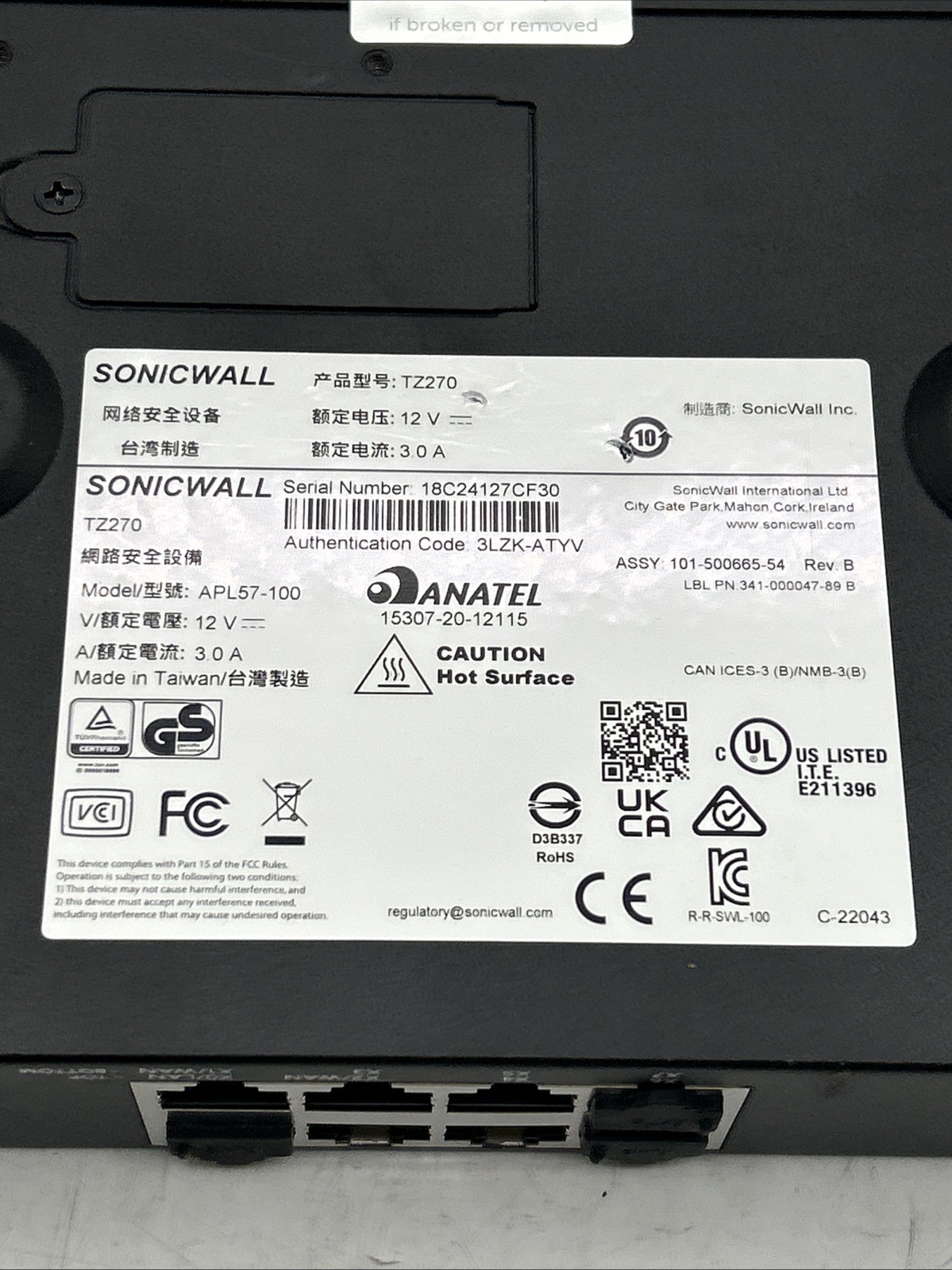 SonicWALL TZ270 Firewall APL57-100 Firewall Network Security please read