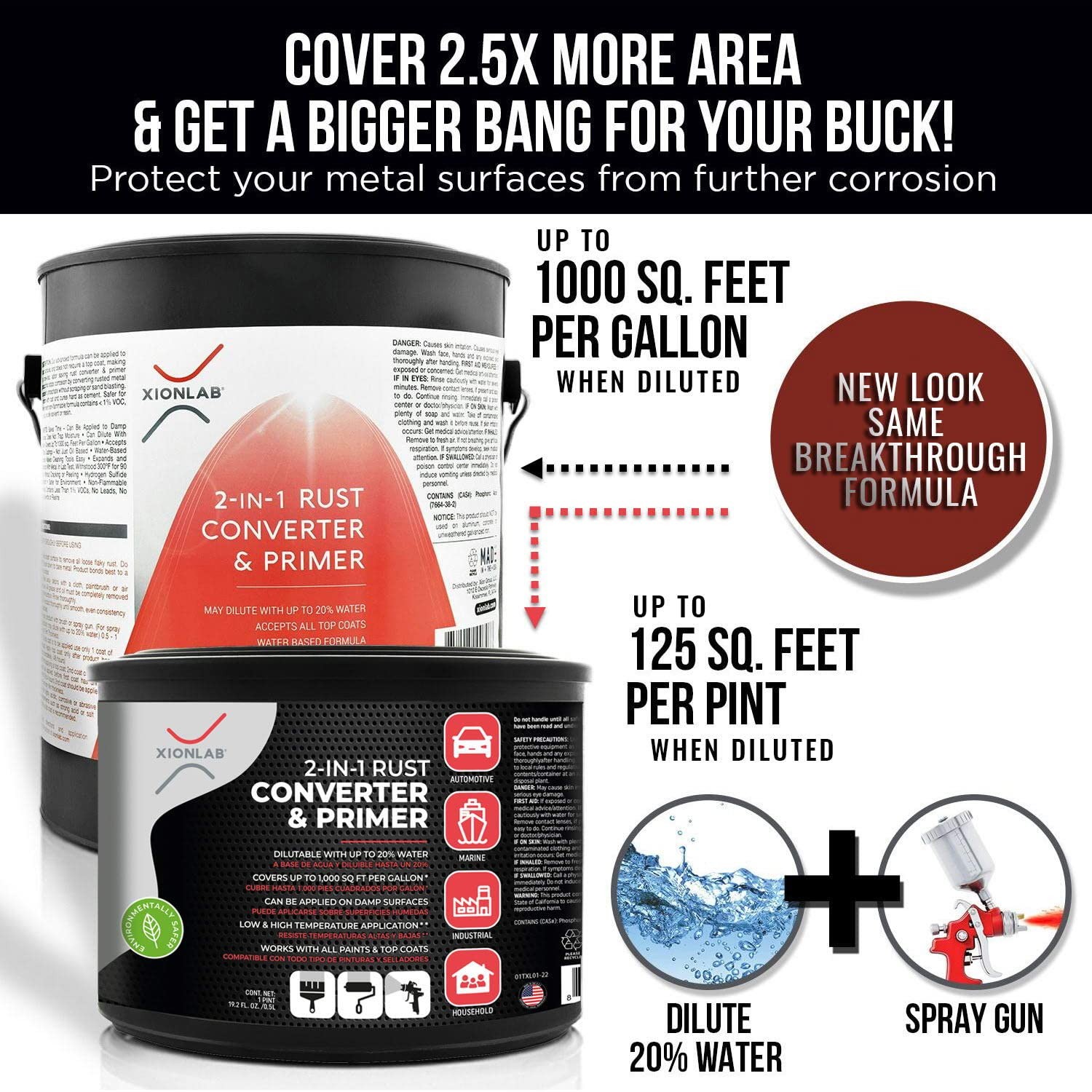 Xion Lab 2 in 1 Rust Converter Metal Primer - Covers Up to 4X More - Industr...