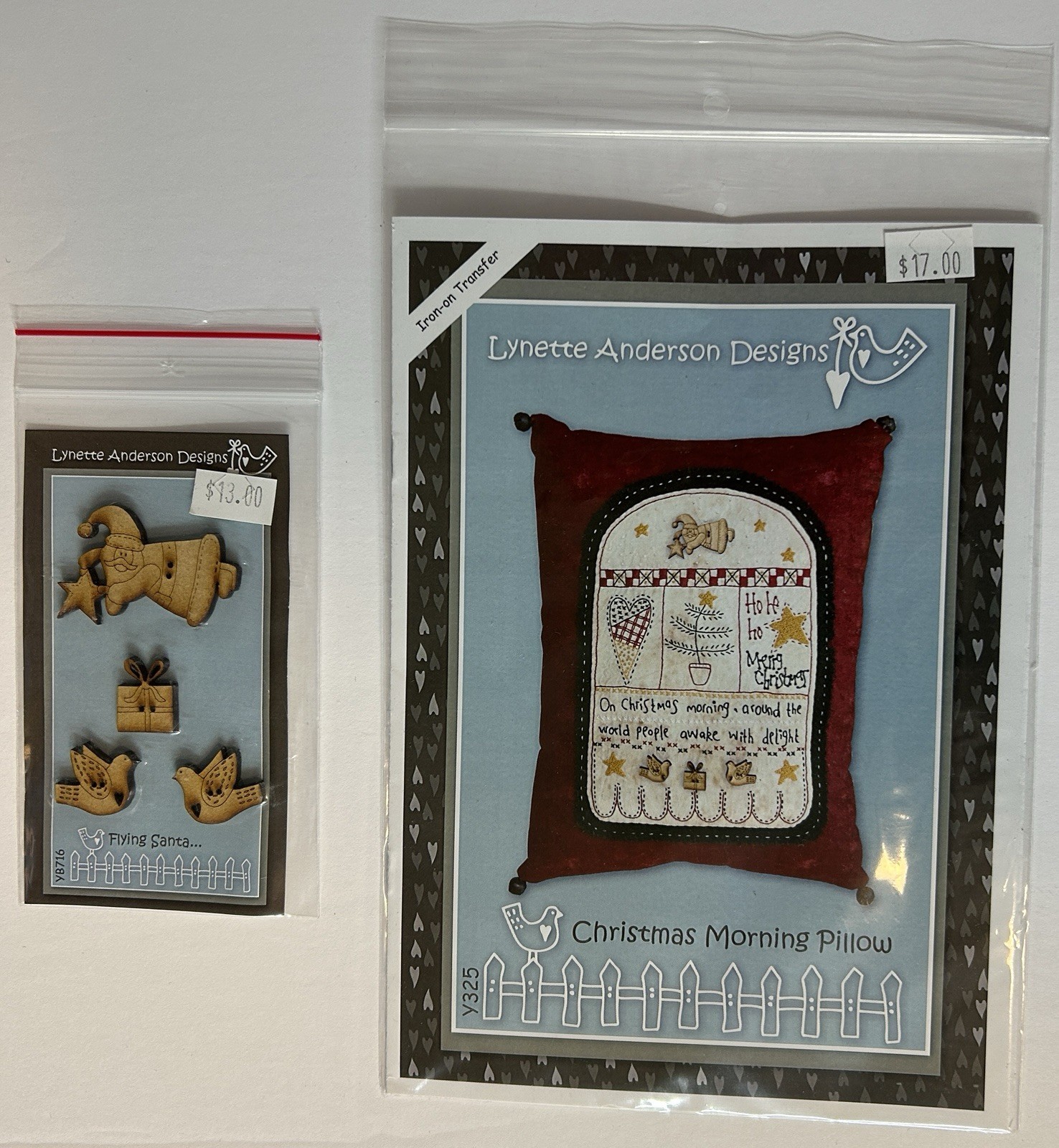 Lynette Anderson Christmas Morning Pillow  Pattern Embroidery Wood Santa Buttons