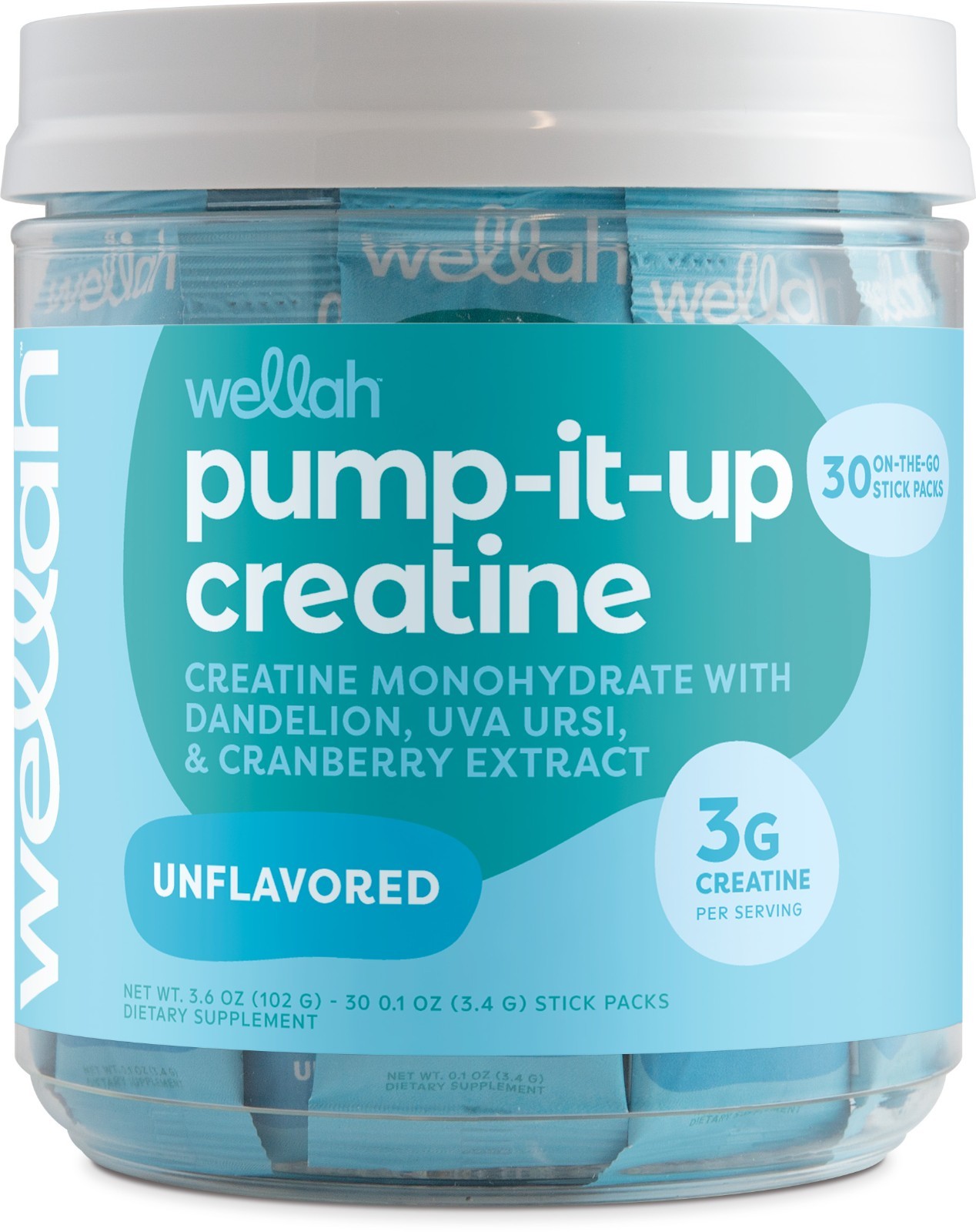 Wellah Pump-It-Up Creatine For Women (Unflavored) 30 Stick Packs - To-Go Packets
