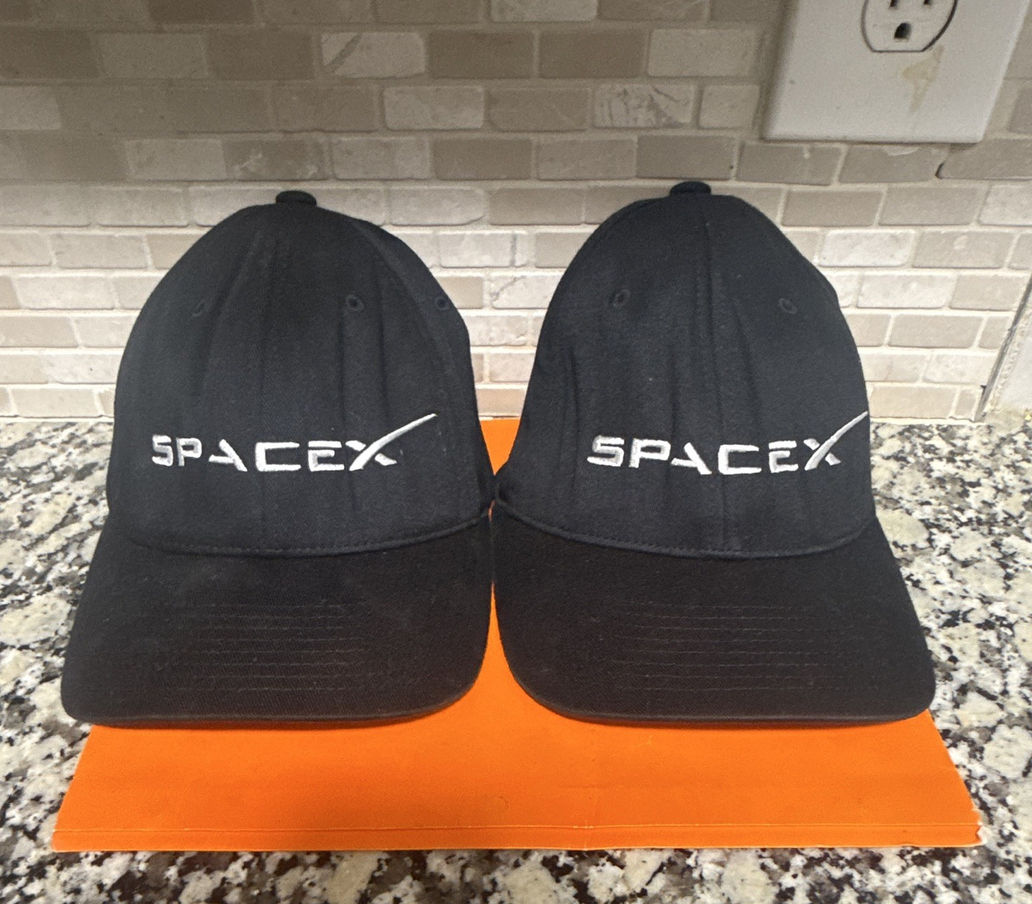 SpaceX Flexfit Baseball Caps Lot of 2 Black/Gray S-M Astronauts & Space Travel