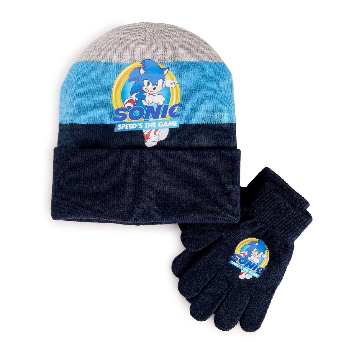 Sonic the Hedgehog Beanie Hat Youth Boys Kids Toboggan & Gloves Set Ski Snow NWT