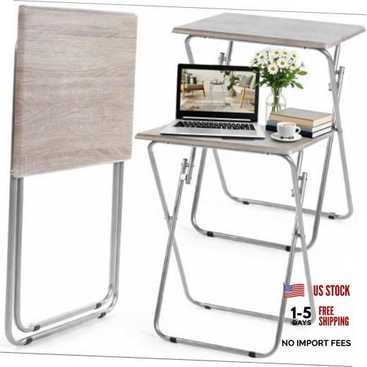 2 Pack Folding TV Tray Tables No Assembly Required 18.9 x 15 x 26 Light Brown