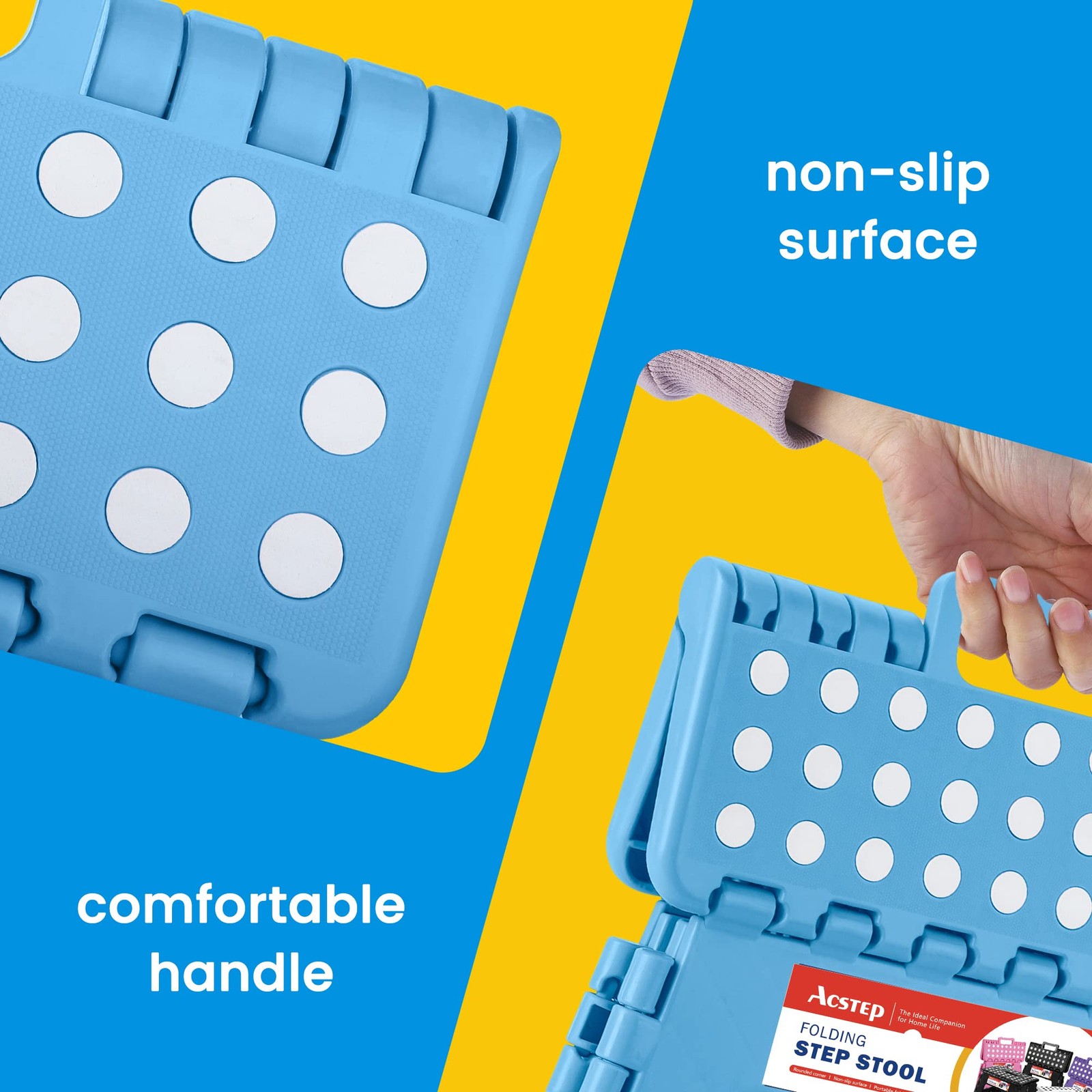Folding Step Stool 11 Inch Height Lightweight Plastic Collapsible Blue