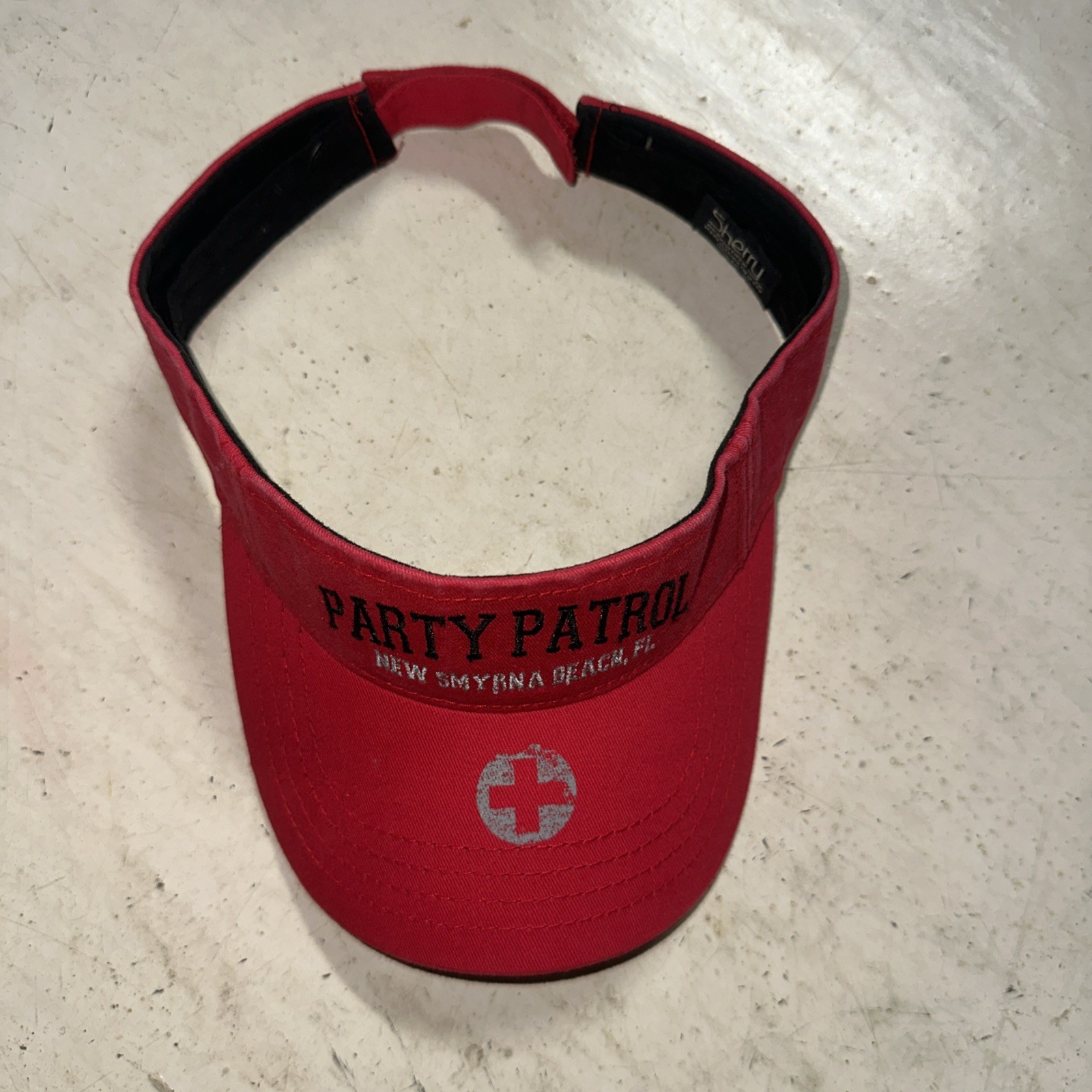 Party Patrol New Smyrna Beach Florida FL Red Visor Hat Adult Red Hook Loop Logo