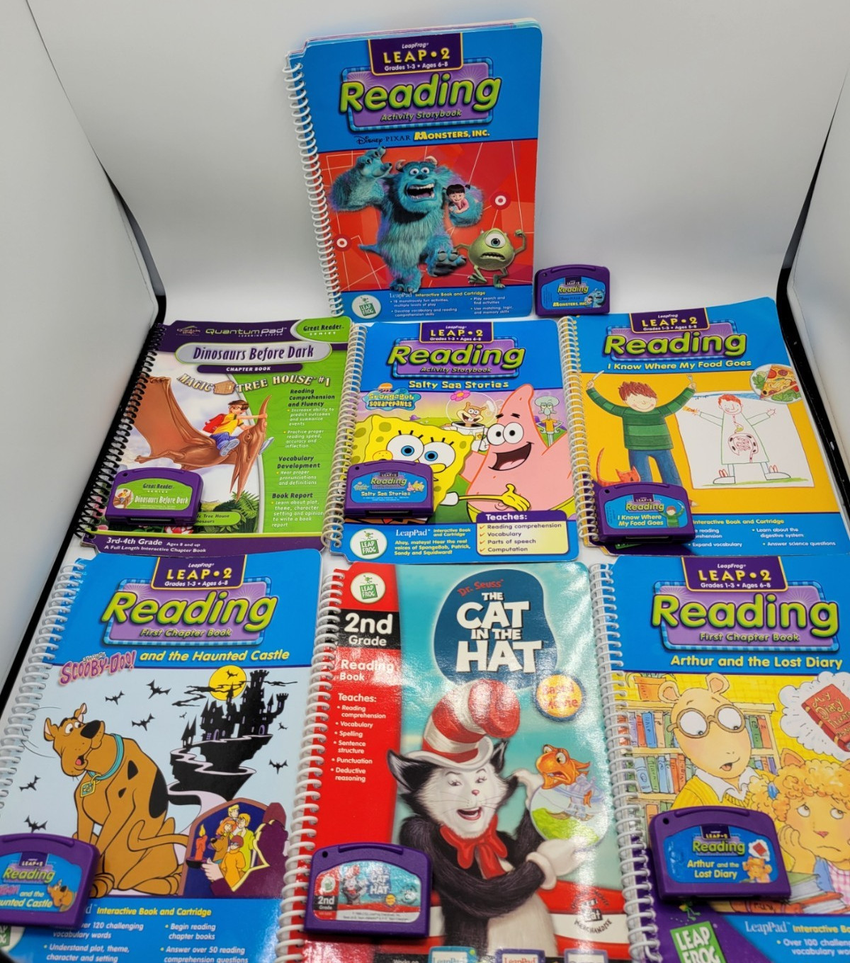 LeapFrog LeapPad Leap 2 Reading Books Cartridges Lot Of 7 Dr Seuss Scooby Doo