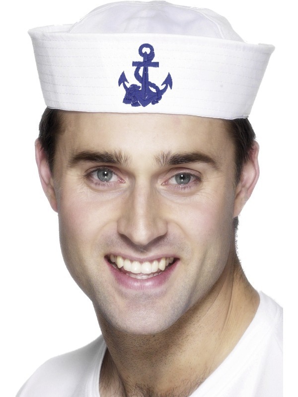 Mens US Sailor Doughboy Fancy Dress Hat with Anchor US Navy New by Smiffys