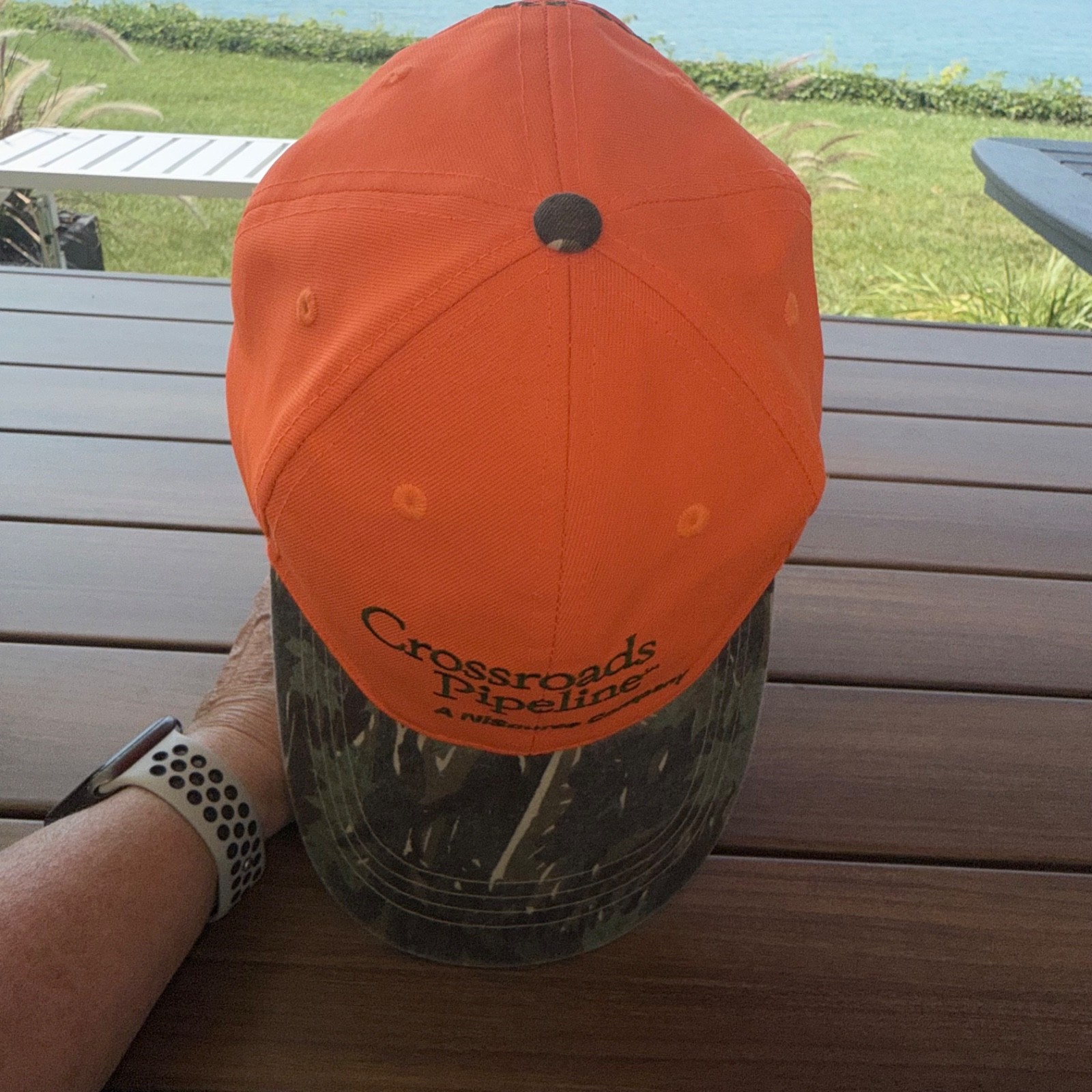 Crossroads Pipeline A Nisource Co Fluorescent Orange Camo Hat Cap Hook Loop EUC
