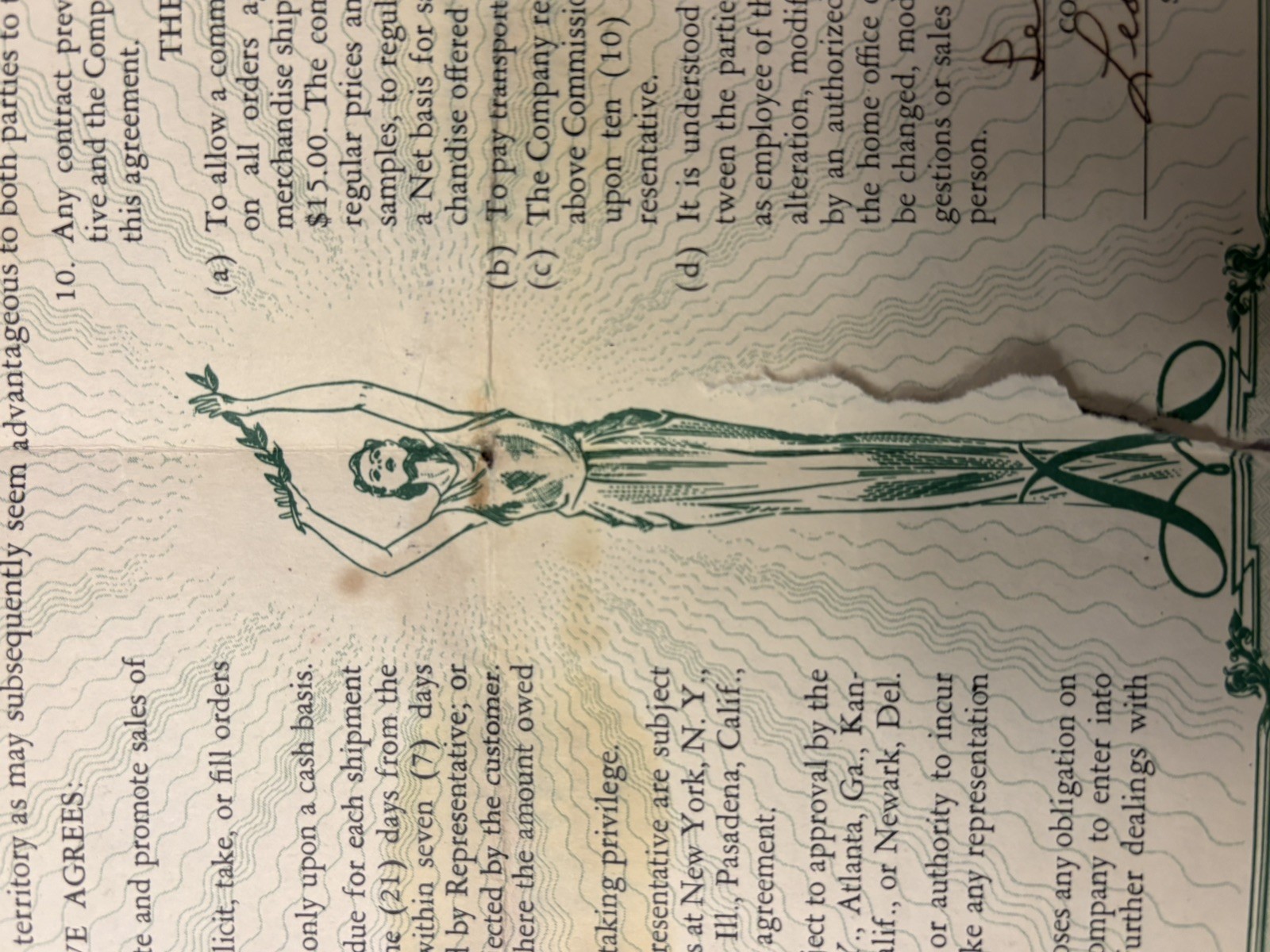 1958 AVON Sales Contract