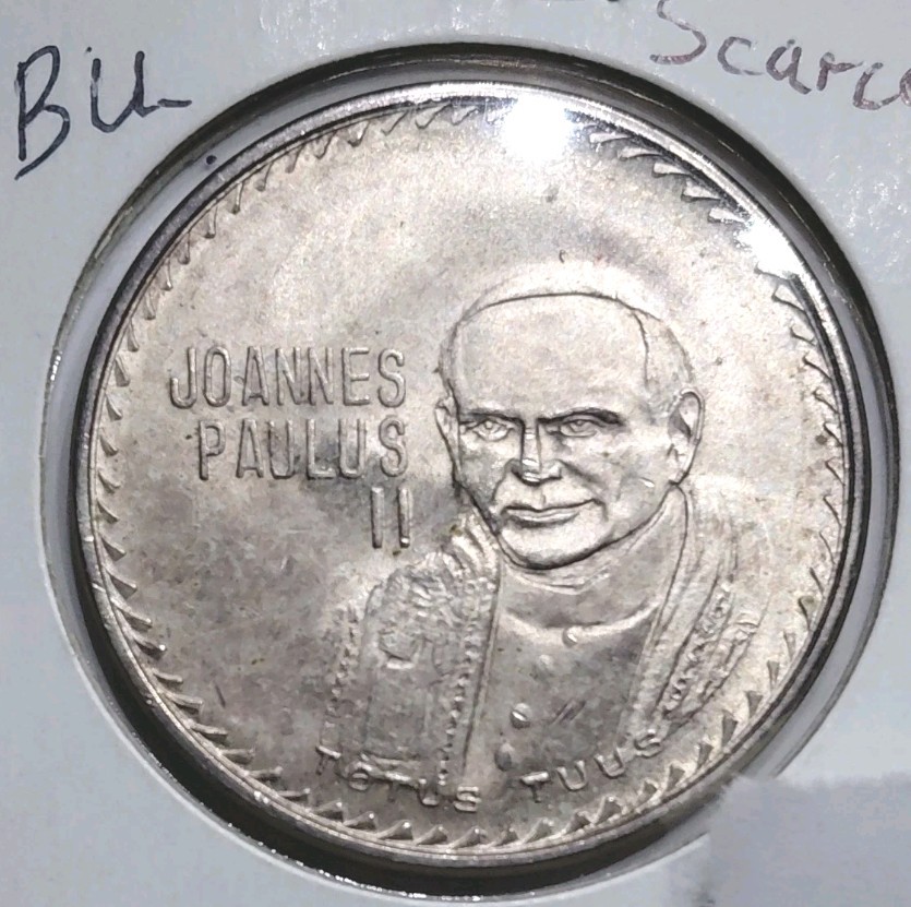 1979 Mexico 5 Pesos Pope John Paul II Visits Silver Coin KM#495