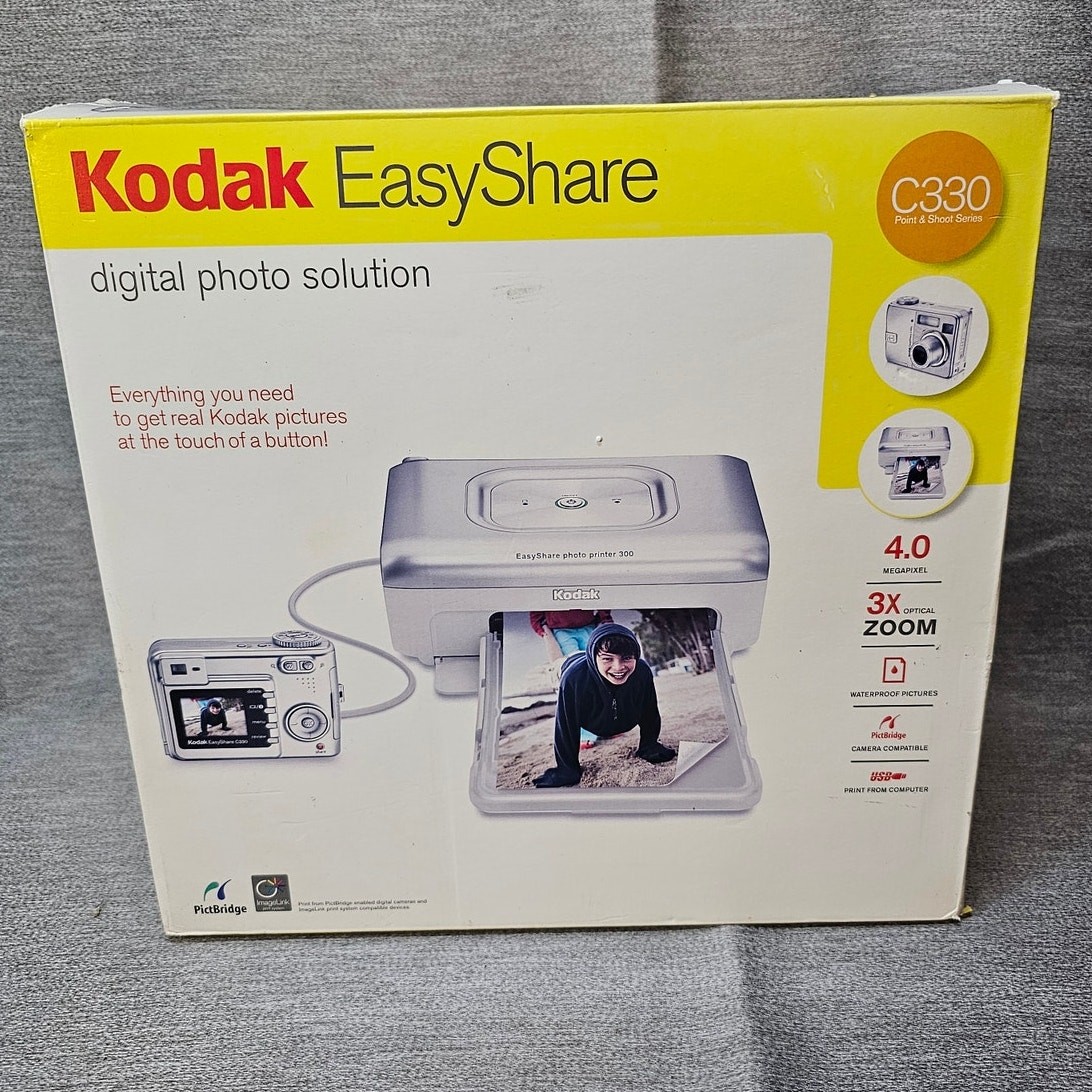 Kodak EasyShare C330 Camera, 300 Printer, Photo Paper Tray & Cords In Box *READ*
