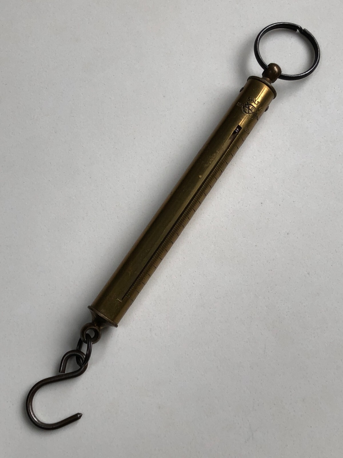 SALTER Vintage Brass Round Tube Fishing Scales  Newtons  Made in England