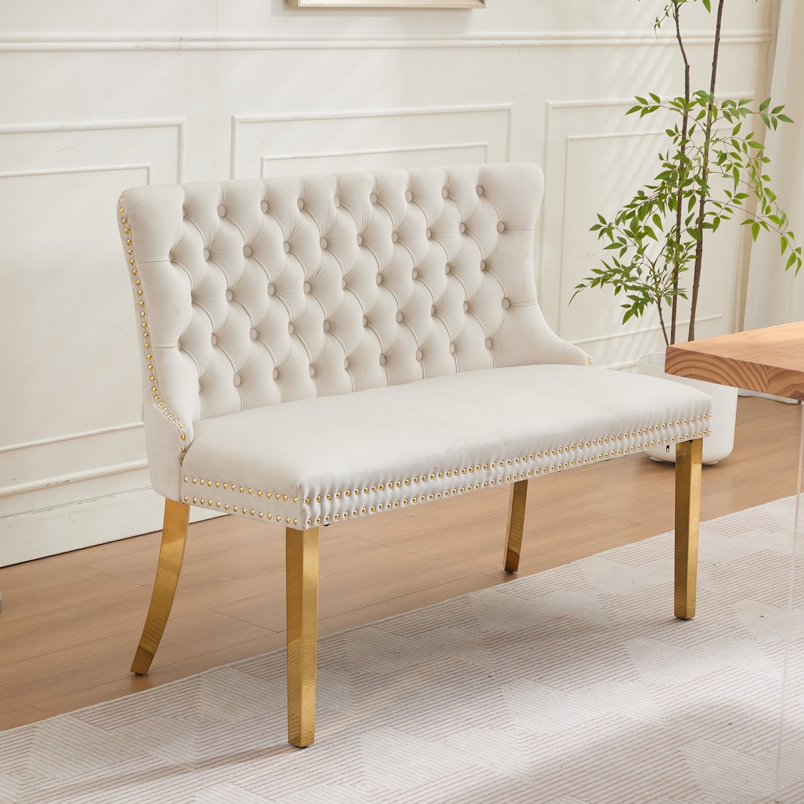 Velvet Double Dining Loveseat Bench, Kitchen & Dining Seating, 2-Seat Tufted B