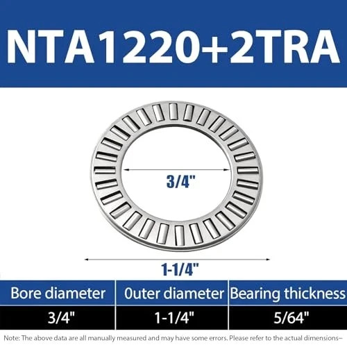4 Sets NTA1220+2TRA Thrust Needle Roller Bearings with Two Washers, ID 3/4"