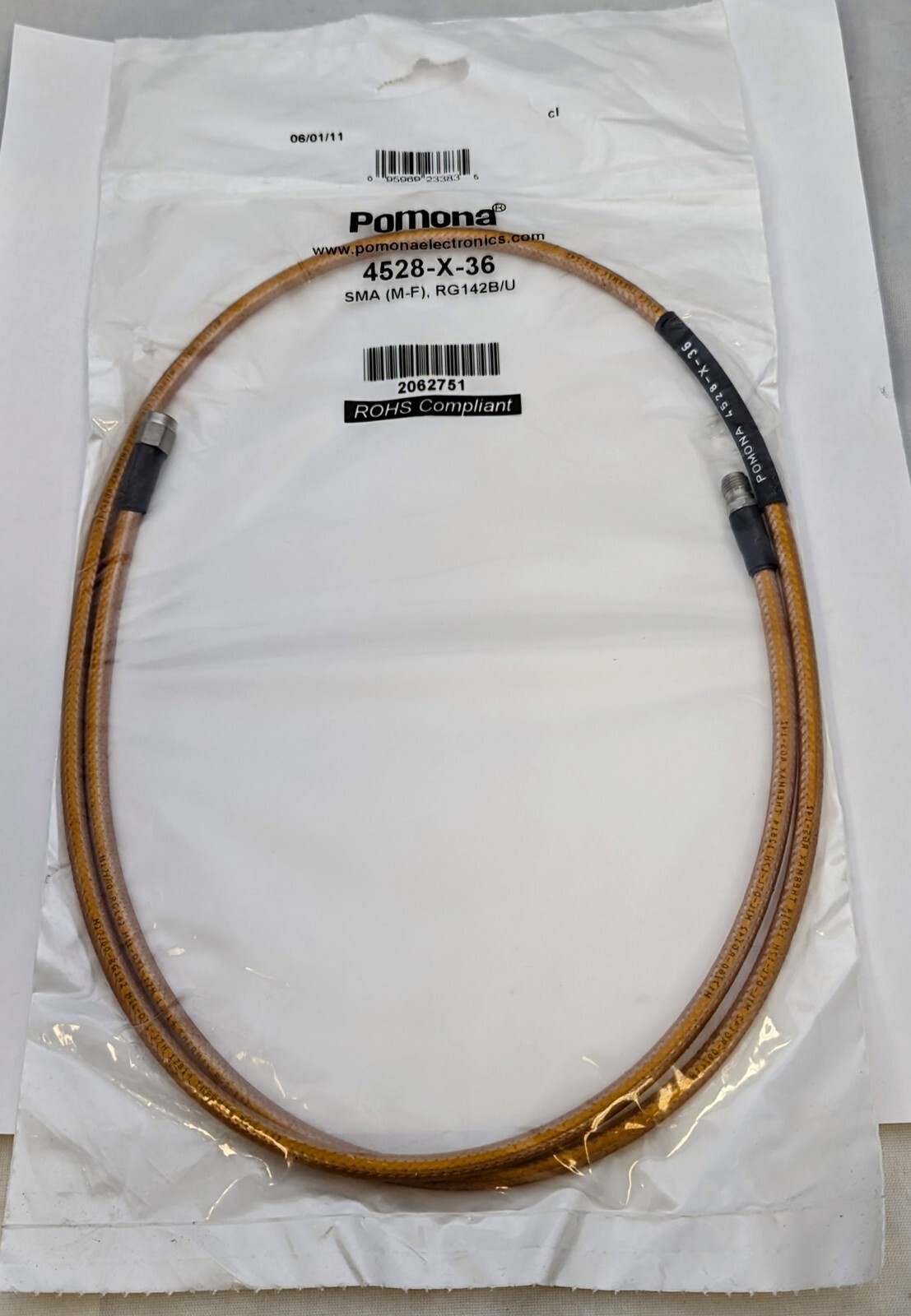 POMONA ELECTRONICS 4528-X-36 SMA (M-F), RG142B/U NEW OPEN PACKAGE/ RESEALED