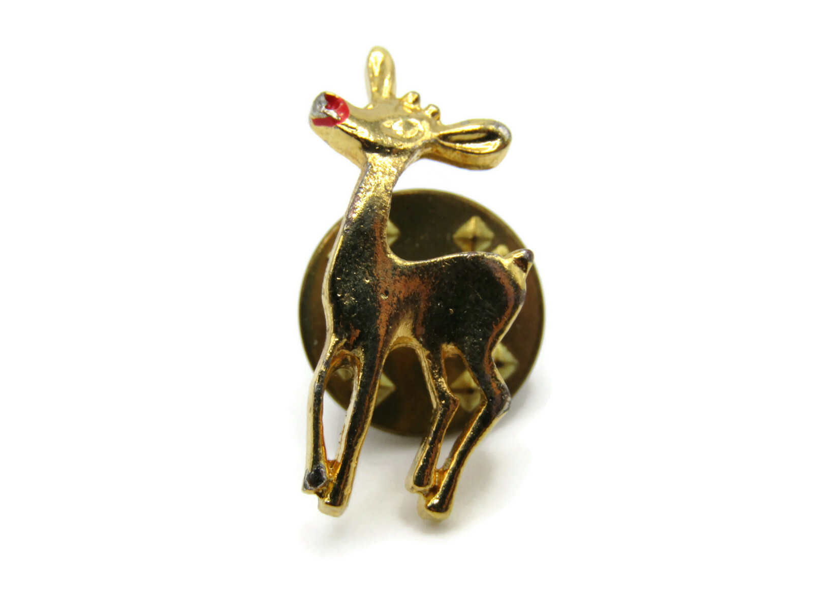 Red Nosed Reindeer Pin Holiday Gold Tone