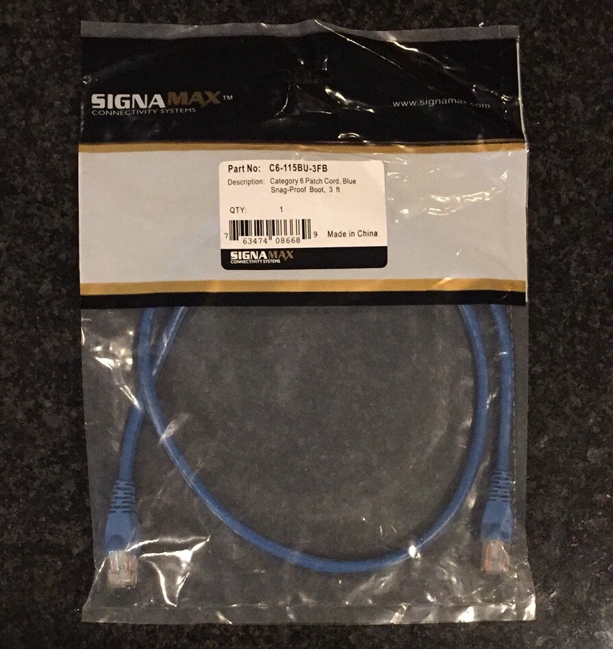 Signamax C6-115BU-3FB Blue Category 6 Patch Cord 3 Ft Cable Enhanced Ethernet