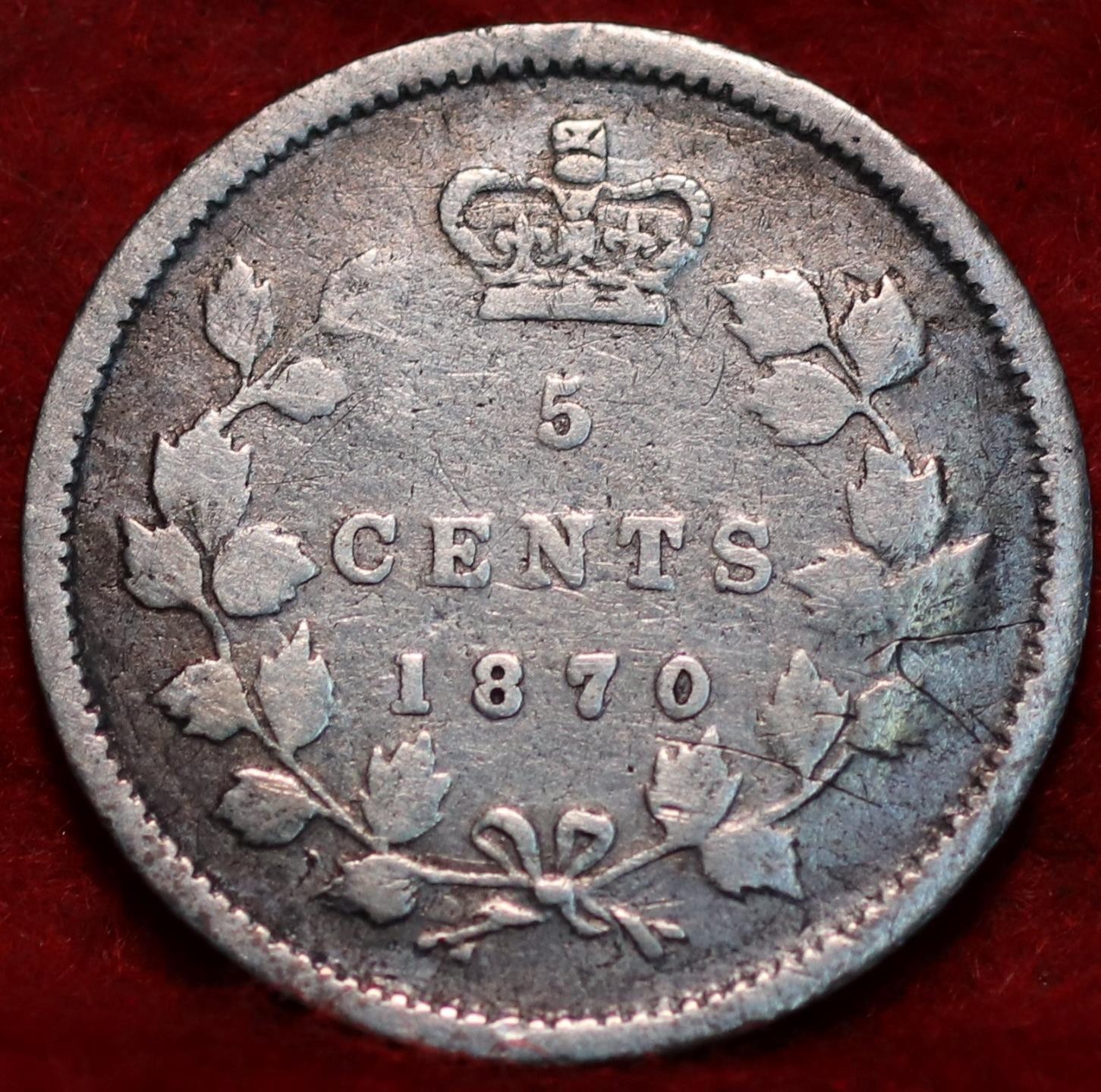 🇨🇦 1870 Raised Border Queen Victoria 5 Cents Silver Coin Canada