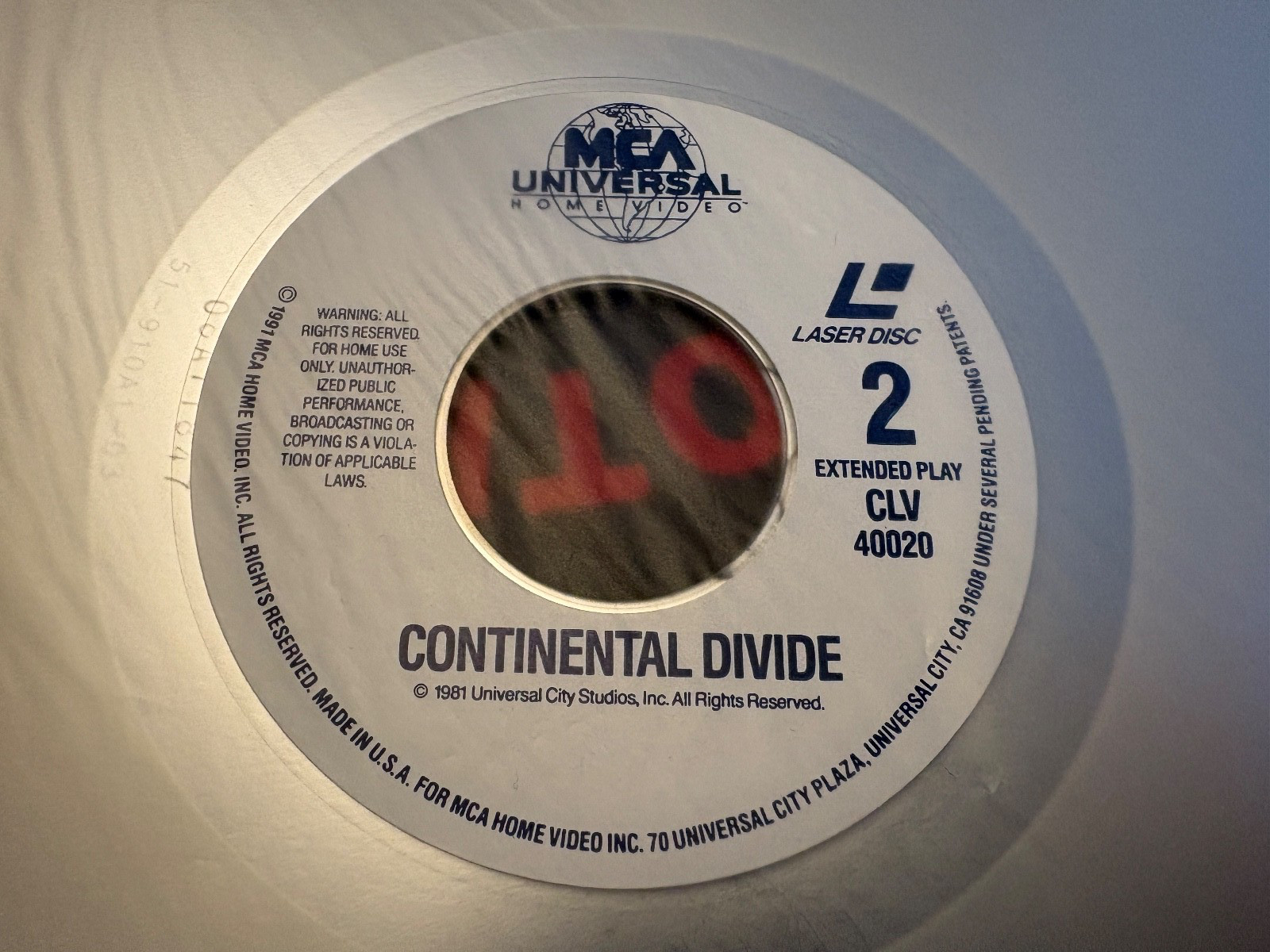 Continental Divide 1991 Laserdisc, MCA/Universal 40020, Rare