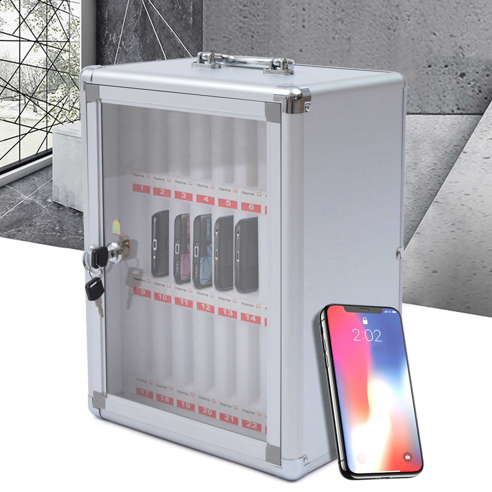 24-Compartment Lockable Cell Phone Storage Cabinet - Wall-Mounted Design