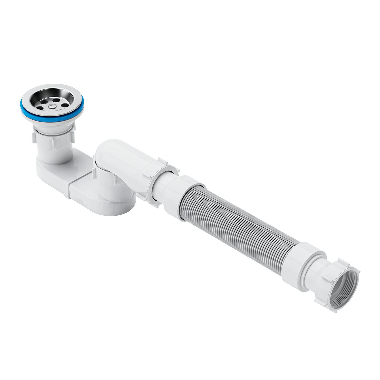 1-1/2 Inch Low Profile Bathtub Drain with Flexible Flat P Trap for Freestanding