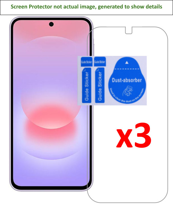 3x Samsung Galaxy A37 Screen Protector w/ cloth and installation stickers