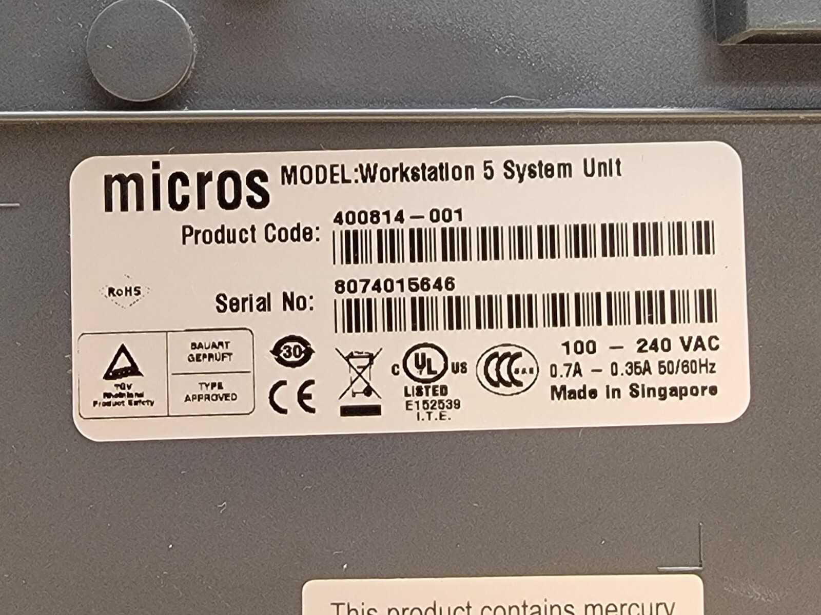 Micros Workstation 5 System Unit Touch Screen POS Terminal