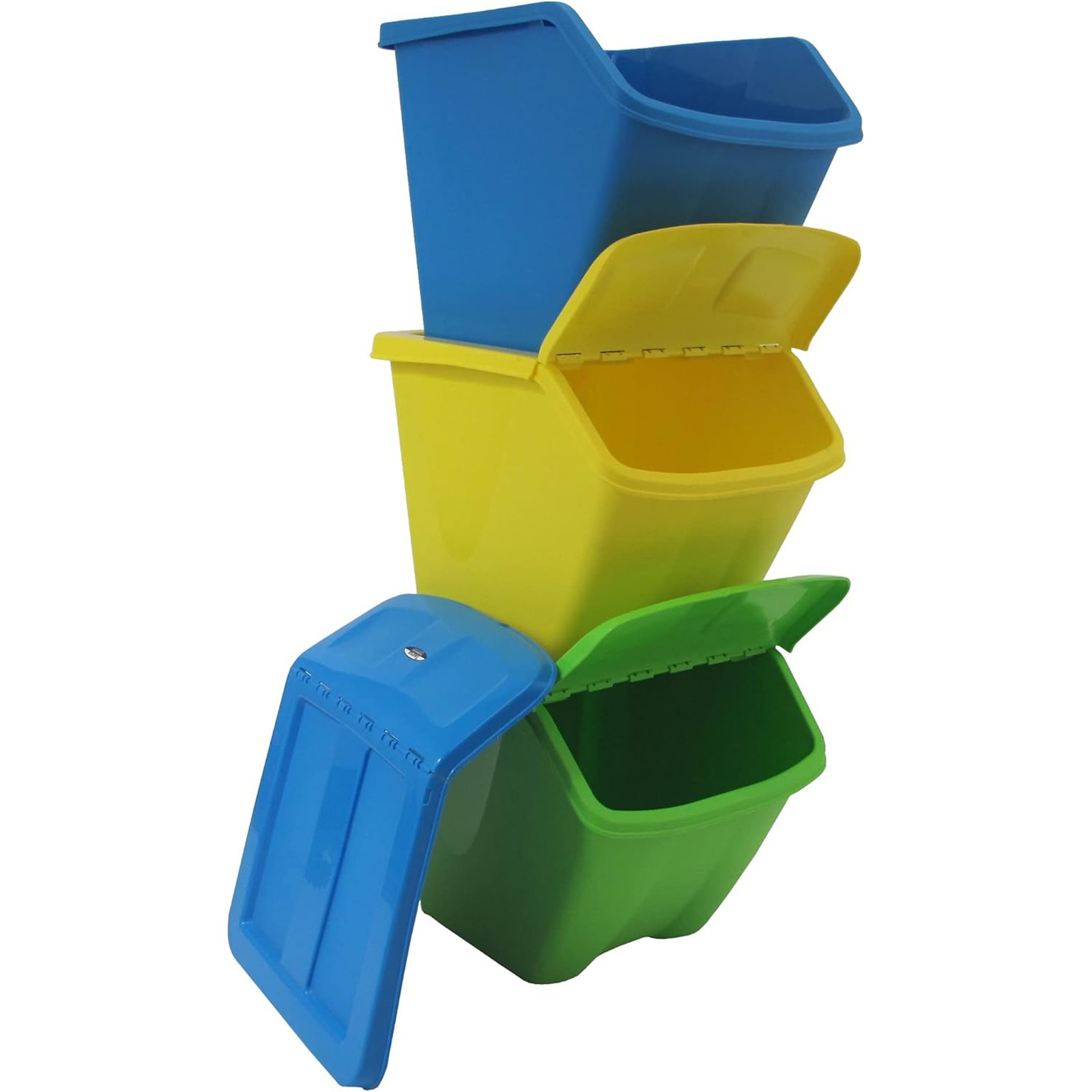 Redmon 10-Gal Stackable Shutter Bins, 3-Piece Recycling Storage Set, (Open Box)