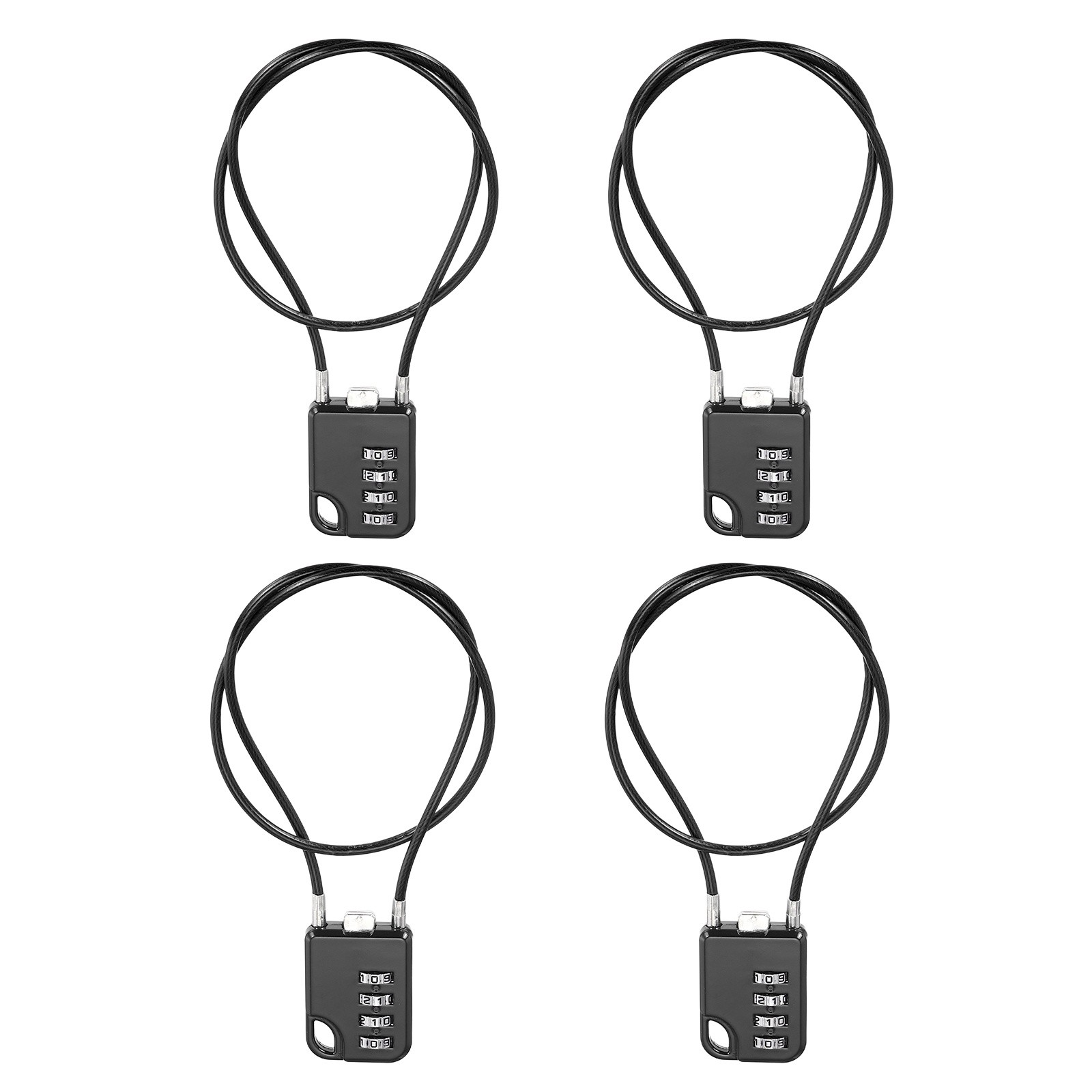 4Pcs Combination Cable Padlock with 19.7" (50cm) Flexible Cable, Black