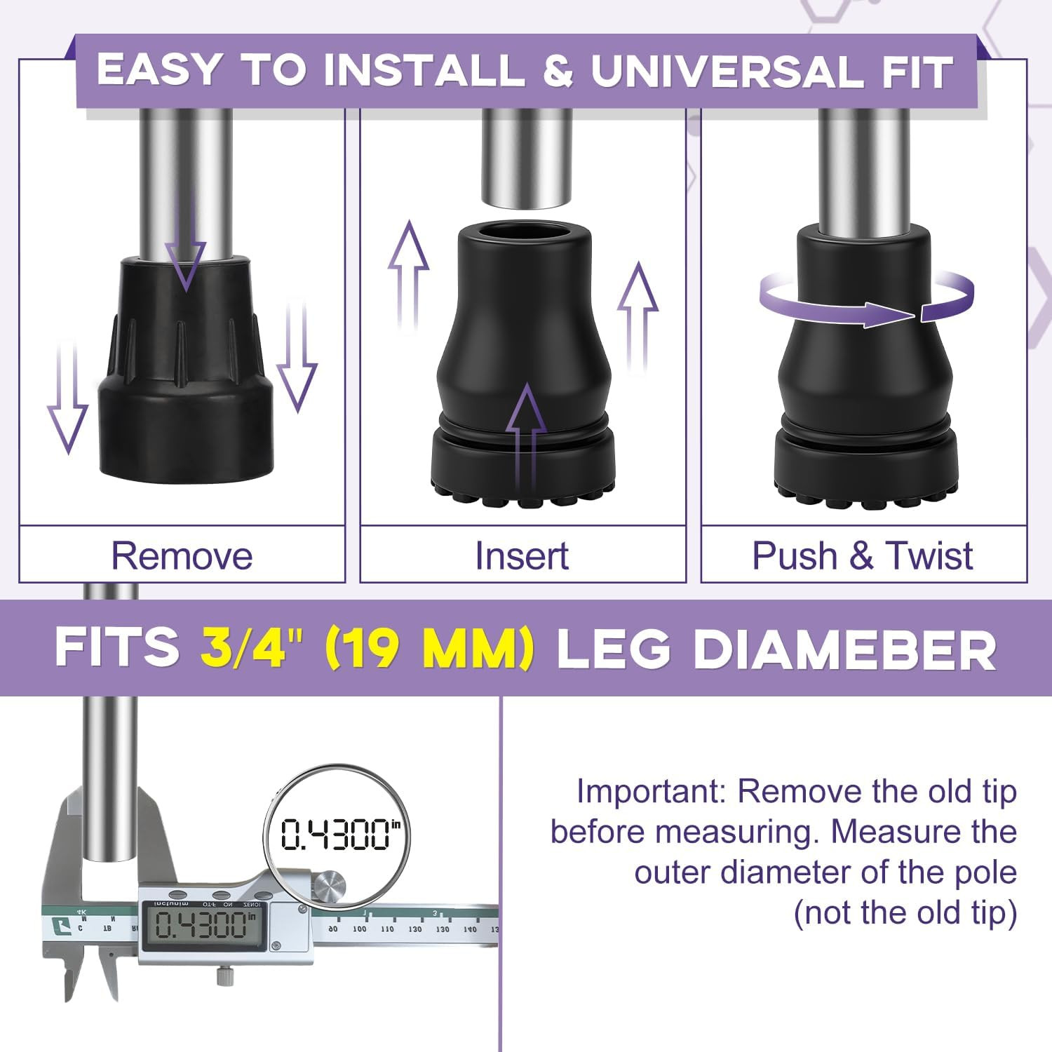 Rubber Cane Tips, (3/4", 4-Pack) Heavy Duty Walking Cane Tips, Anti-Slip Replace